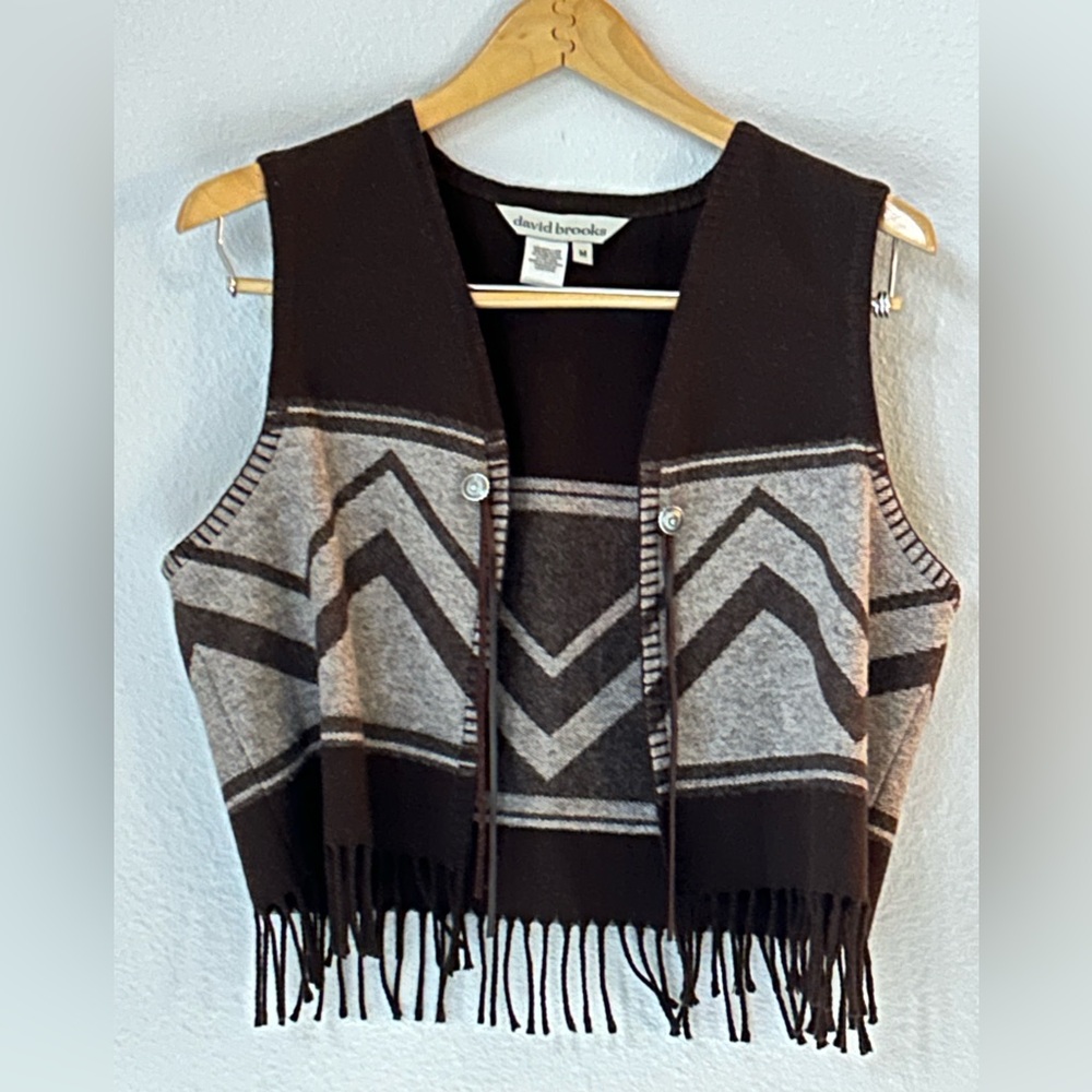 VTG Western Cropped Knit Vest W/ Fringe & Leather Tassels (Size M)